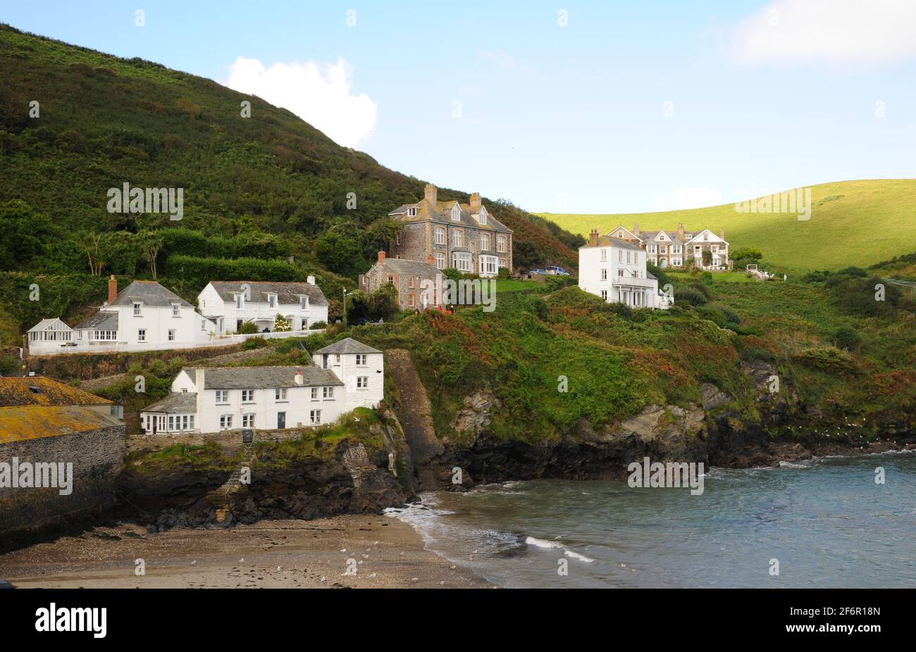 Port Isaac is a small fishing village on the Atlantic coast of north Cornwall, England, in the United Kingdom. The nearest towns are Wadebridge and Ca Stock Photo