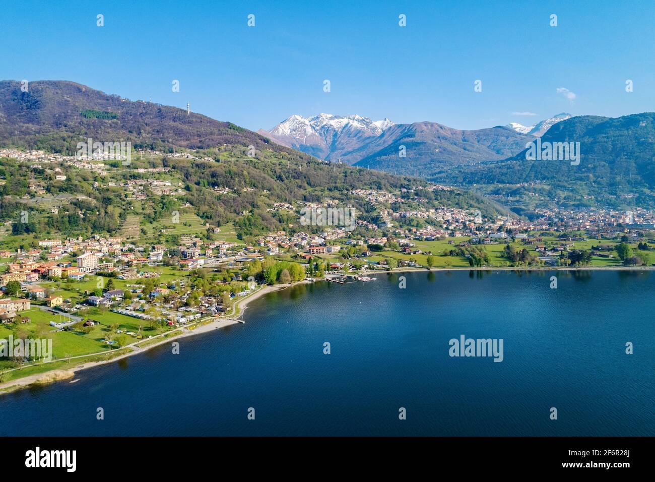 Lake Como (IT), Panoramic aerial view of Dongo and neighboring towns Stock Photo