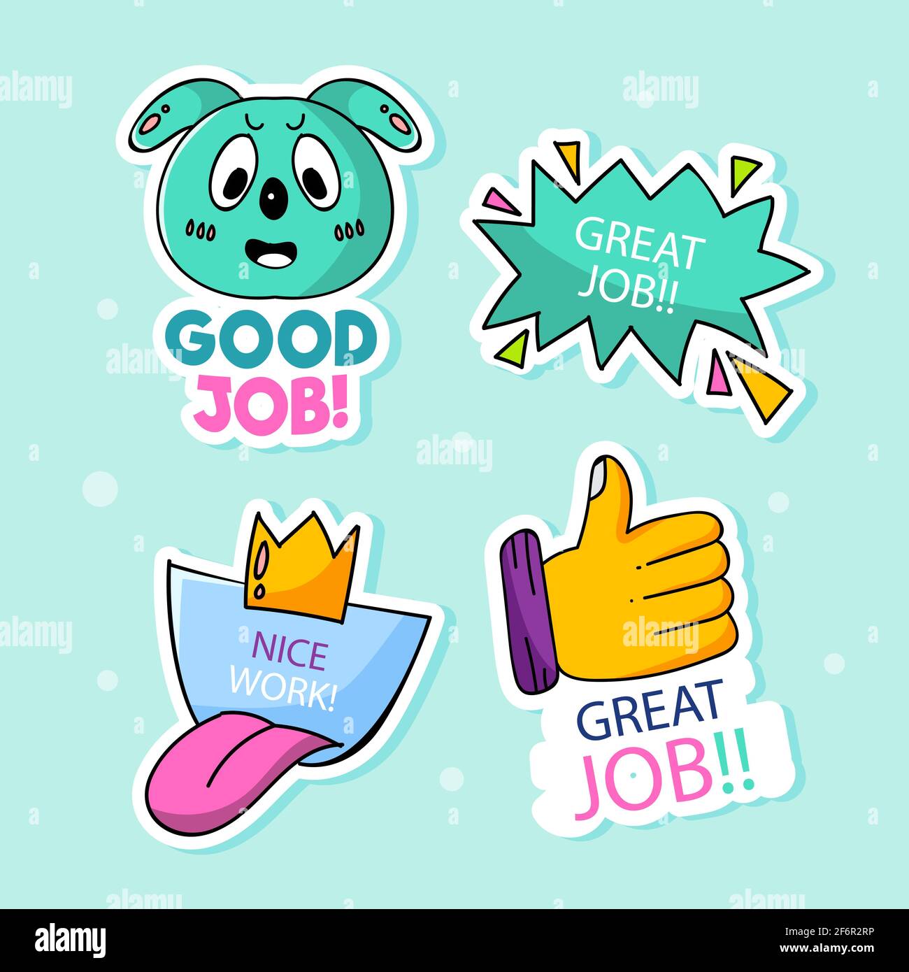 https://c8.alamy.com/comp/2F6R2RP/set-of-good-job-and-great-job-stickers-vector-illustration-2F6R2RP.jpg