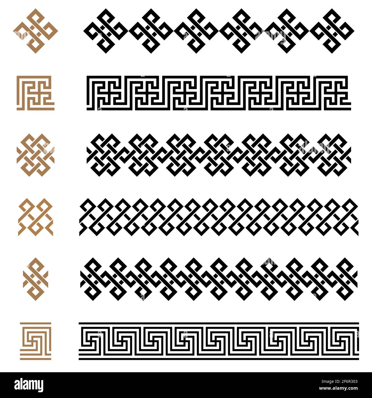 Ancient Greek seamless ornament constructor borders frames pattern set ...
