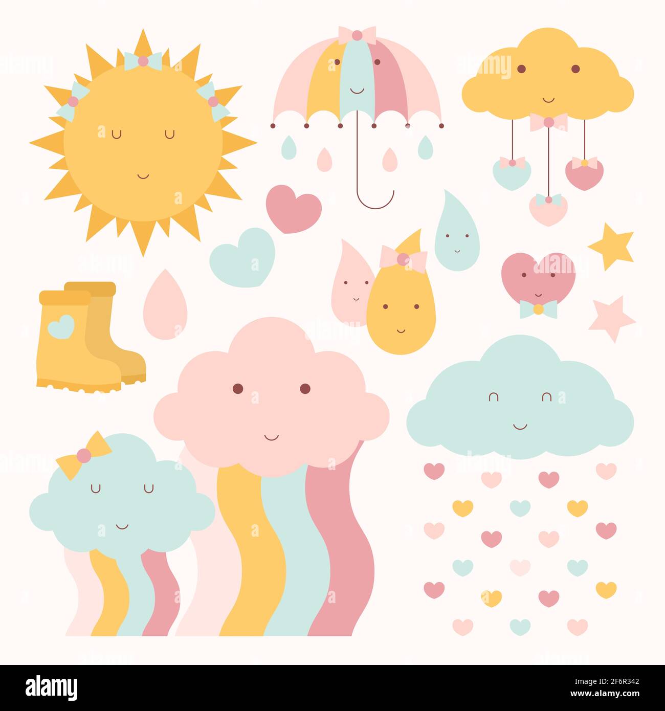 Set of flat chuva de amor decoration elements Vector illustration. Stock Vector
