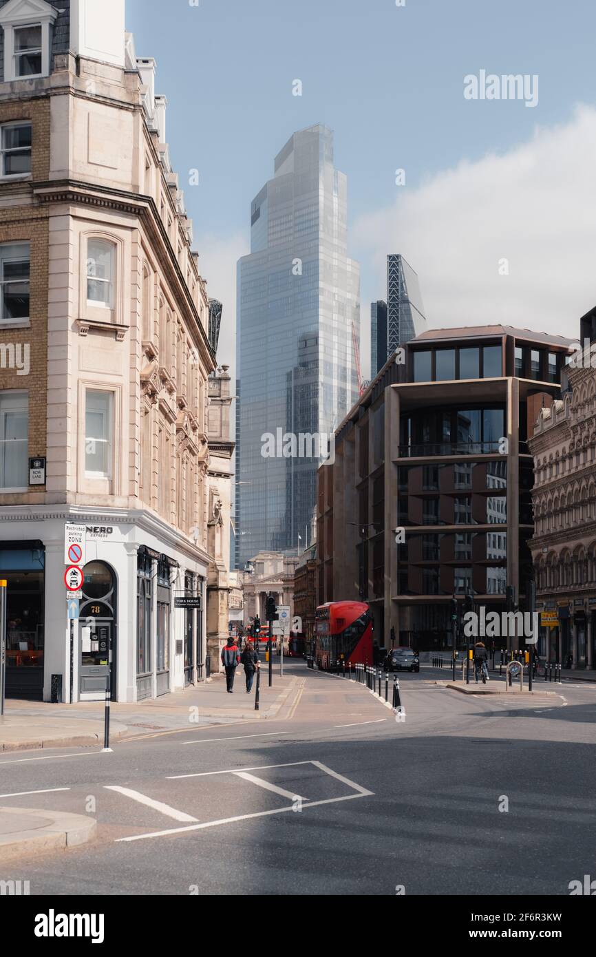 London, UK - April 2021 :  City of London with quiet streets  during the third national lockdown Stock Photo