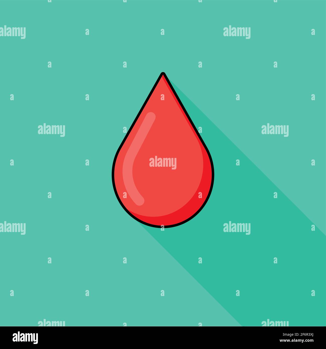 Modern icon blood drop, background green and flat icon, urgency, long shadow Stock Vector