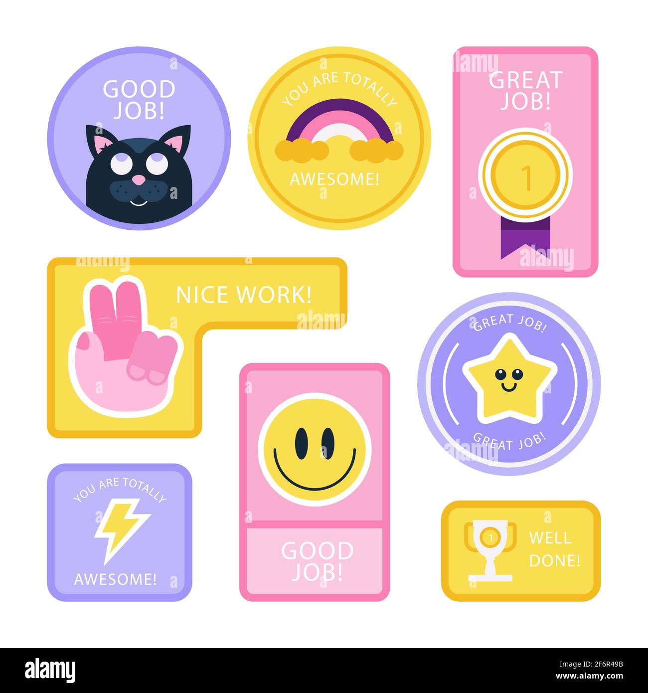 https://c8.alamy.com/comp/2F6R49B/flat-good-job-and-great-job-stickers-pack-vector-illustration-2F6R49B.jpg