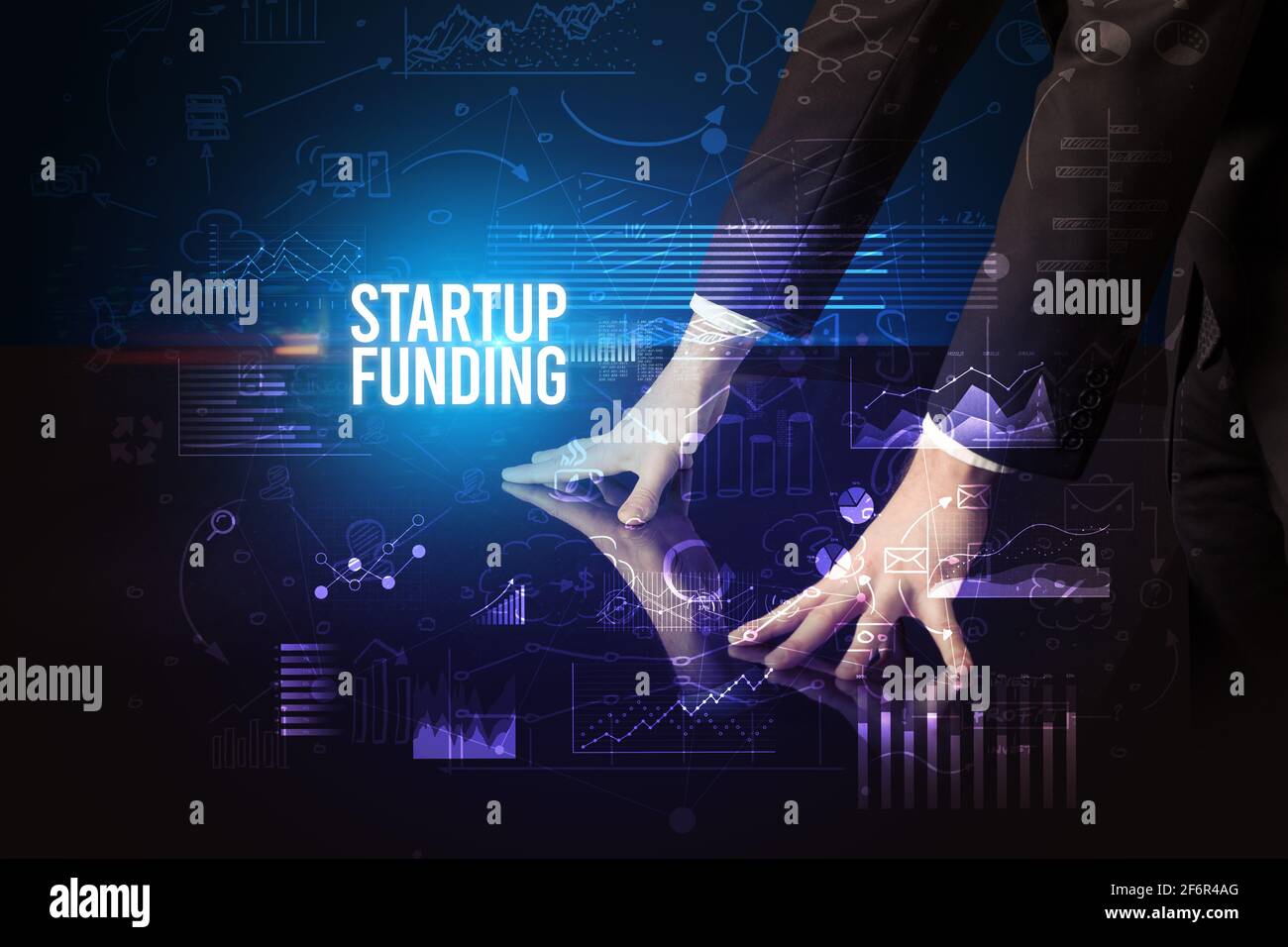 Businessman touching huge screen concept Stock Photo