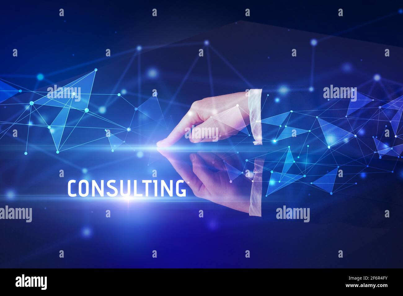 Businessman touching huge screen concept Stock Photo