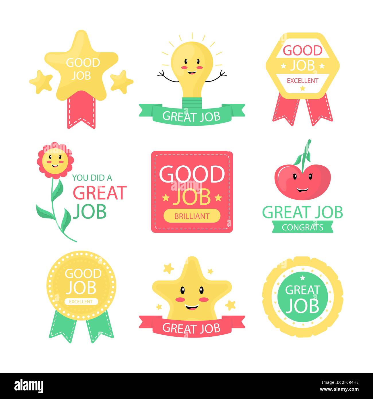 Flat good job and great job stickers Vector illustration. Stock Vector
