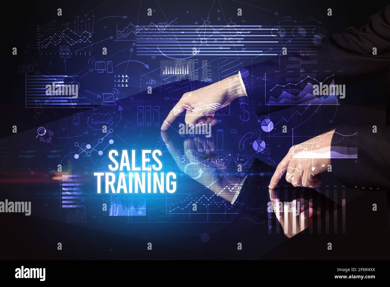 Businessman touching huge screen concept Stock Photo