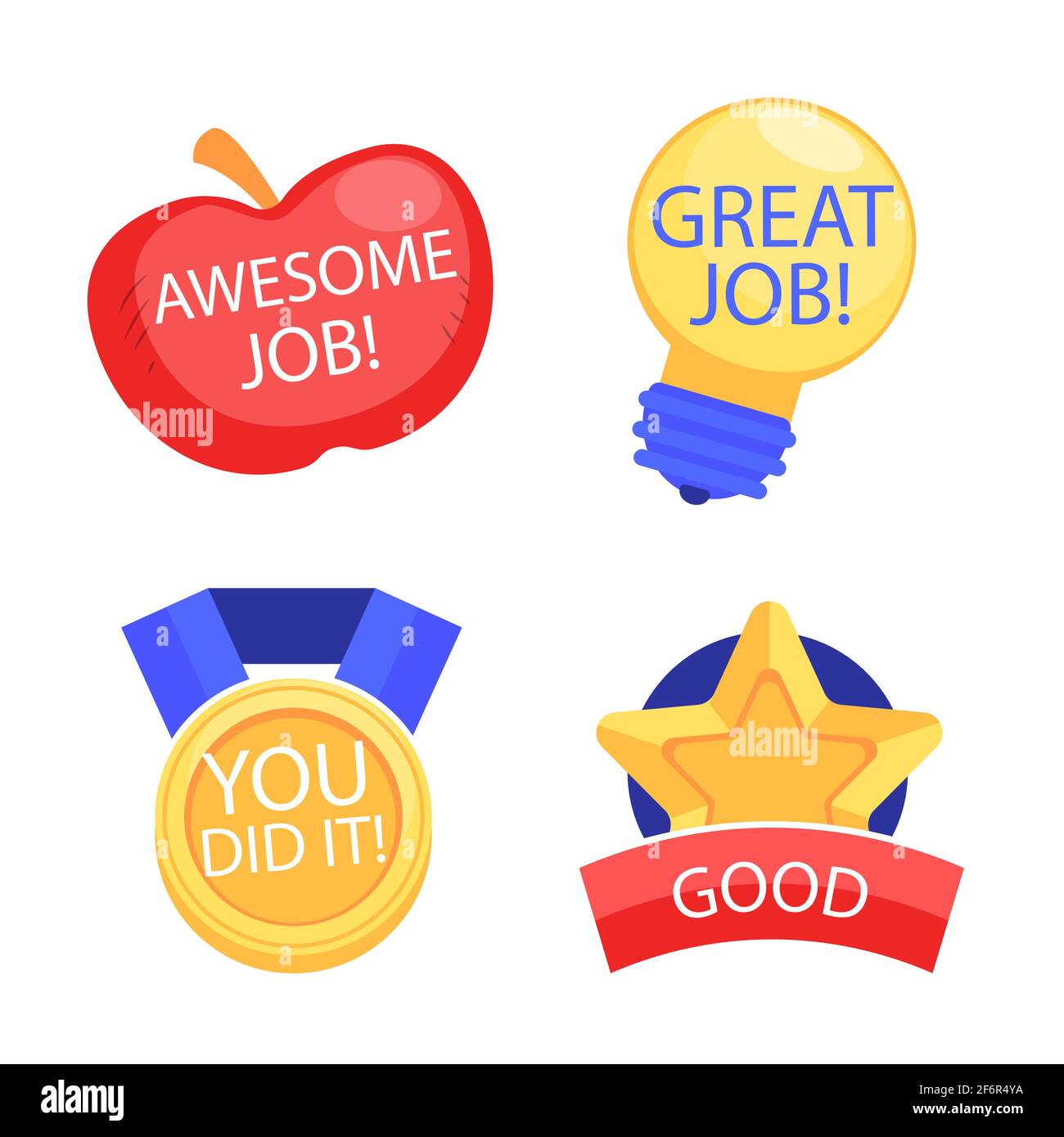 Flat good job and great job stickers pack Vector illustration. Stock Vector