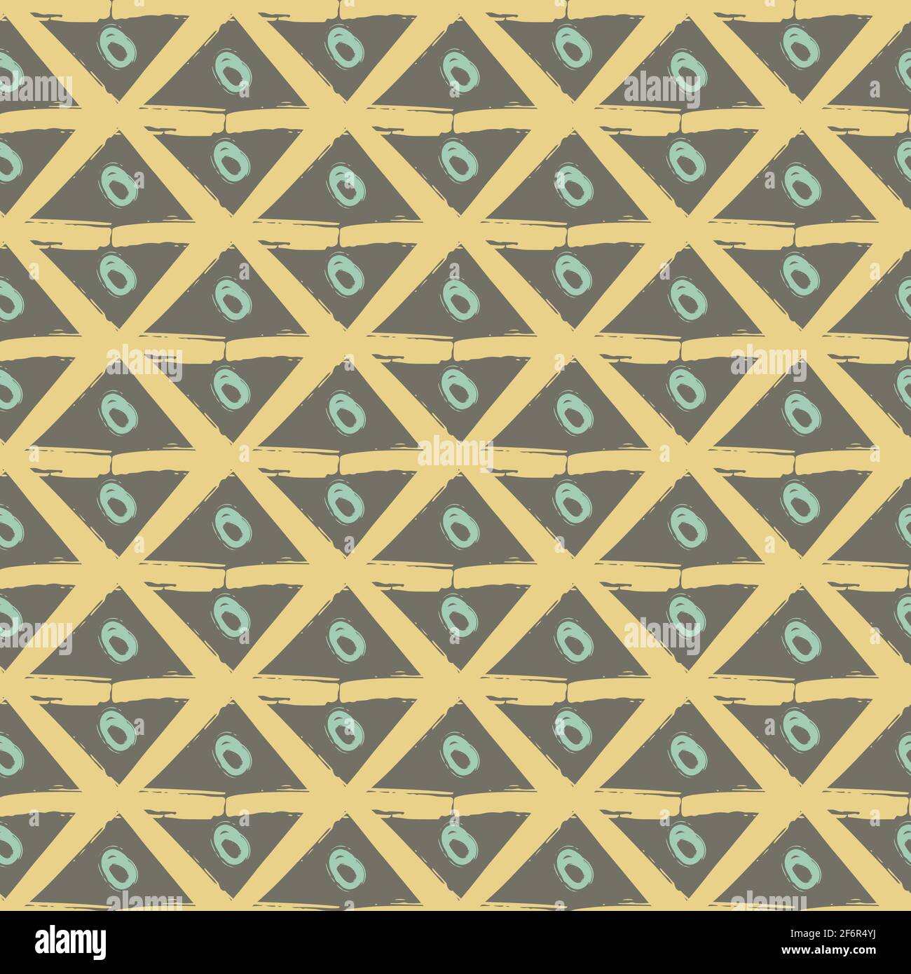 Vector painterly lattice braid weave and scribble circles. Seamless interlace pattern background.Macrame effect brown yellow blue backdrop. Woven Stock Vector