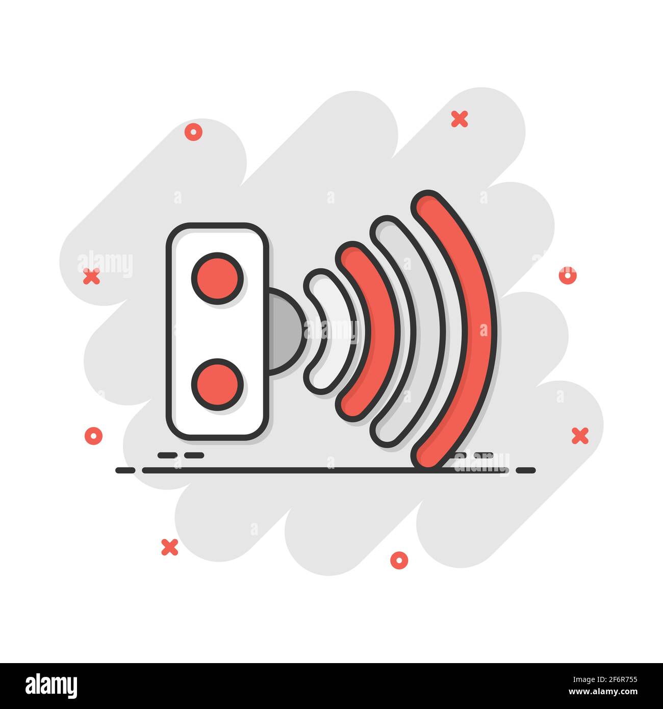 Motion sensor icon in comic style. Sensor waves vector cartoon ...
