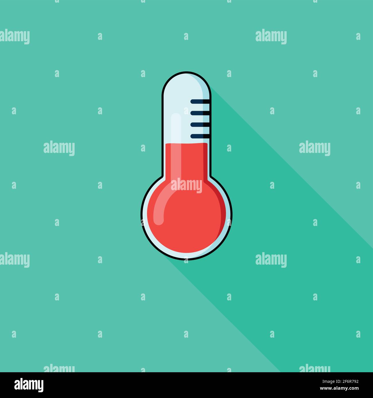Modern icon thermometer, background green and flat style, urgency, long shadow Stock Vector