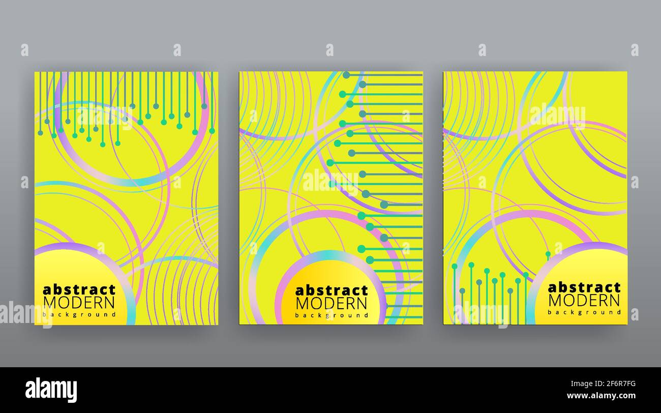 Yellow creative futuristic abstract vector background, dynamic modern yellow page temples set, summer vibes geometric lines and dots design, shiny ele Stock Vector