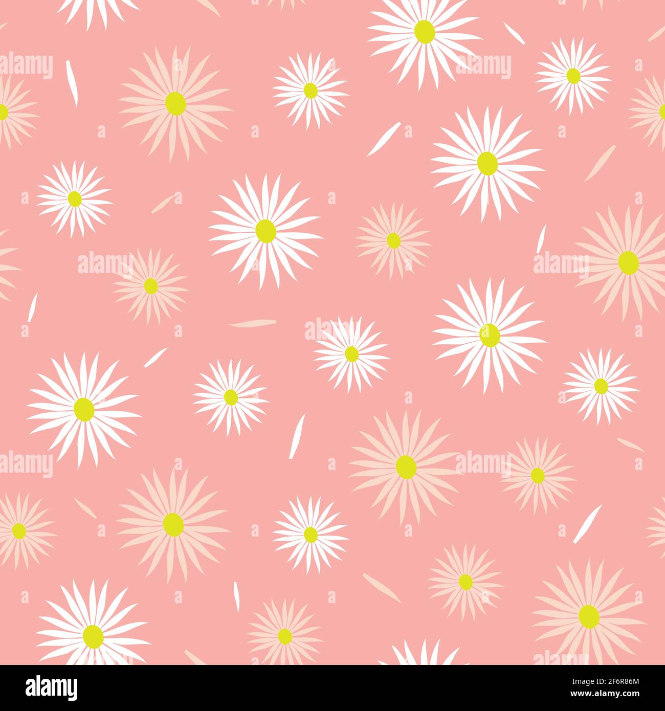 Seamless vector pattern with daisy on pink background. Simple floral wallpaper design . Girly flower repeat fashion tile. Stock Vector