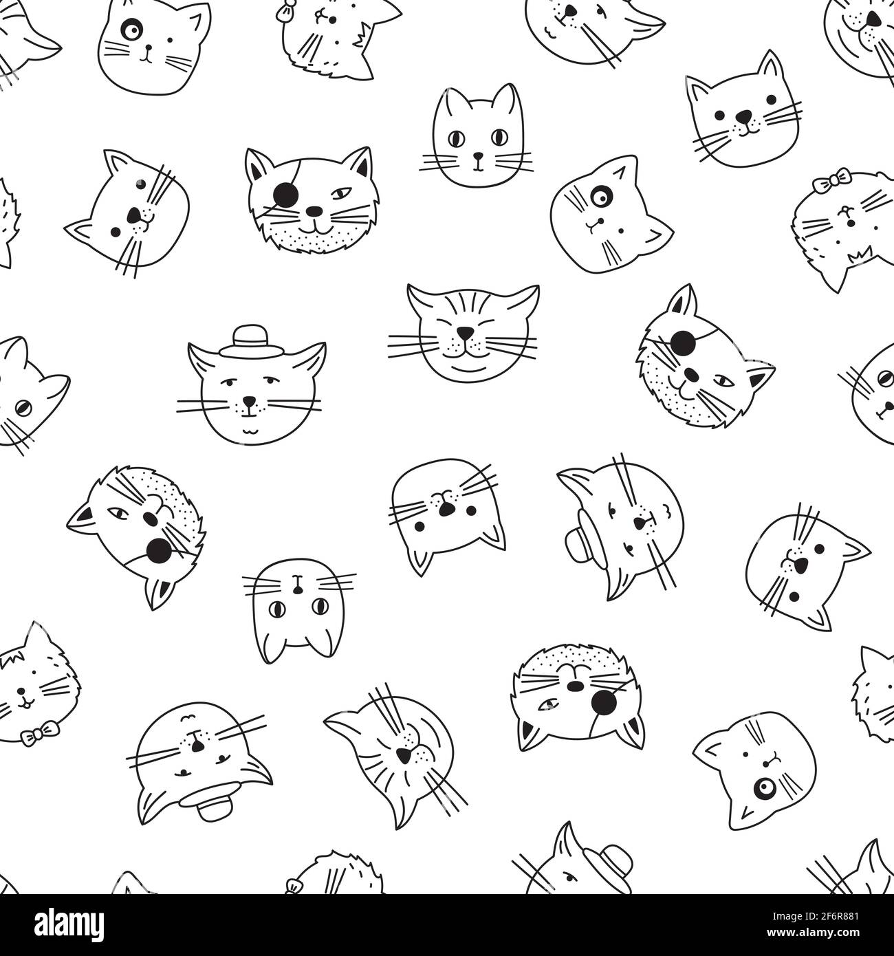 Vector illustration cartoon cats head Black and White Stock Photos ...