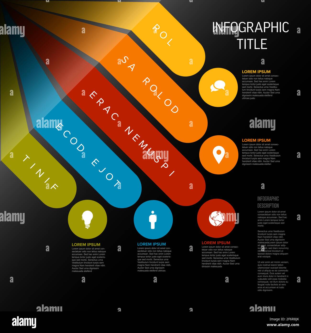 Vector multipurpose Infographic template made from five color curved ...