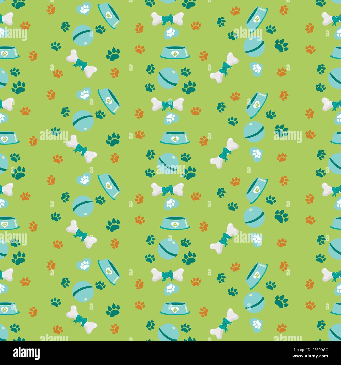 Dog Seamless pattern with bones, steps and bowles Stock Vector