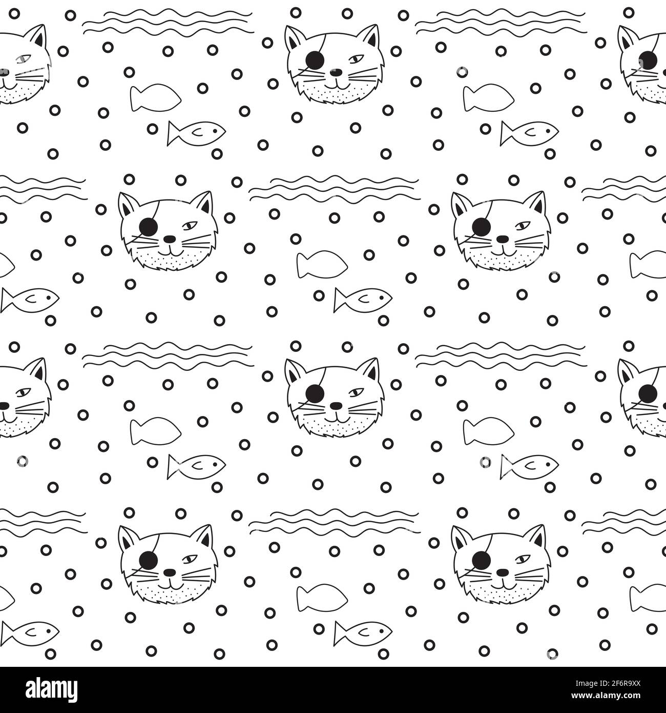 seamless cute pirate cat pattern vector illustration. Stock Vector