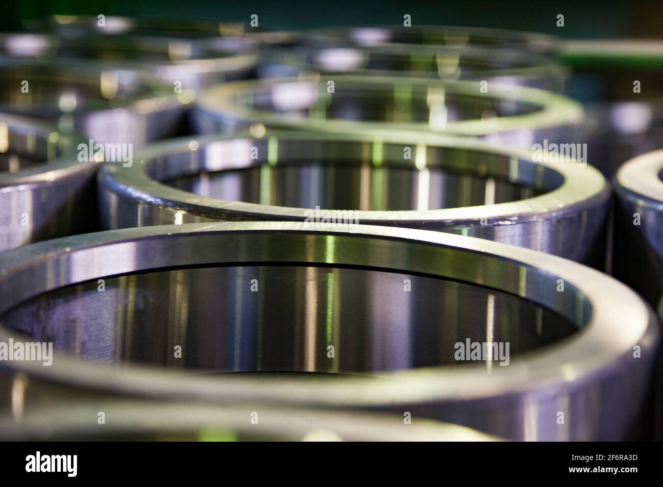 Close-up of bearing outer-race rings. Low depth of field. Centre of photo in focus. Stock Photo