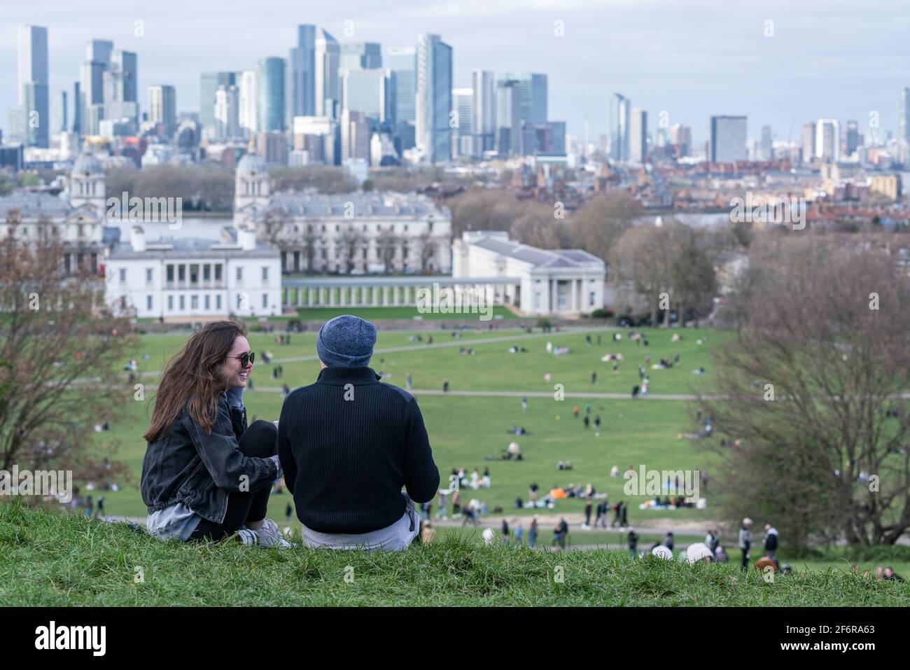 London, UK. 2nd April, 2021. Lockdown Easing: Greenwich Park sees sizable crowds return as lockdown rules continue to be eased. Current rules state that outdoor gatherings are allowed of up to six people, or two households if larger, not just in parks but also gardens. Credit: Guy Corbishley/Alamy Live News Stock Photo