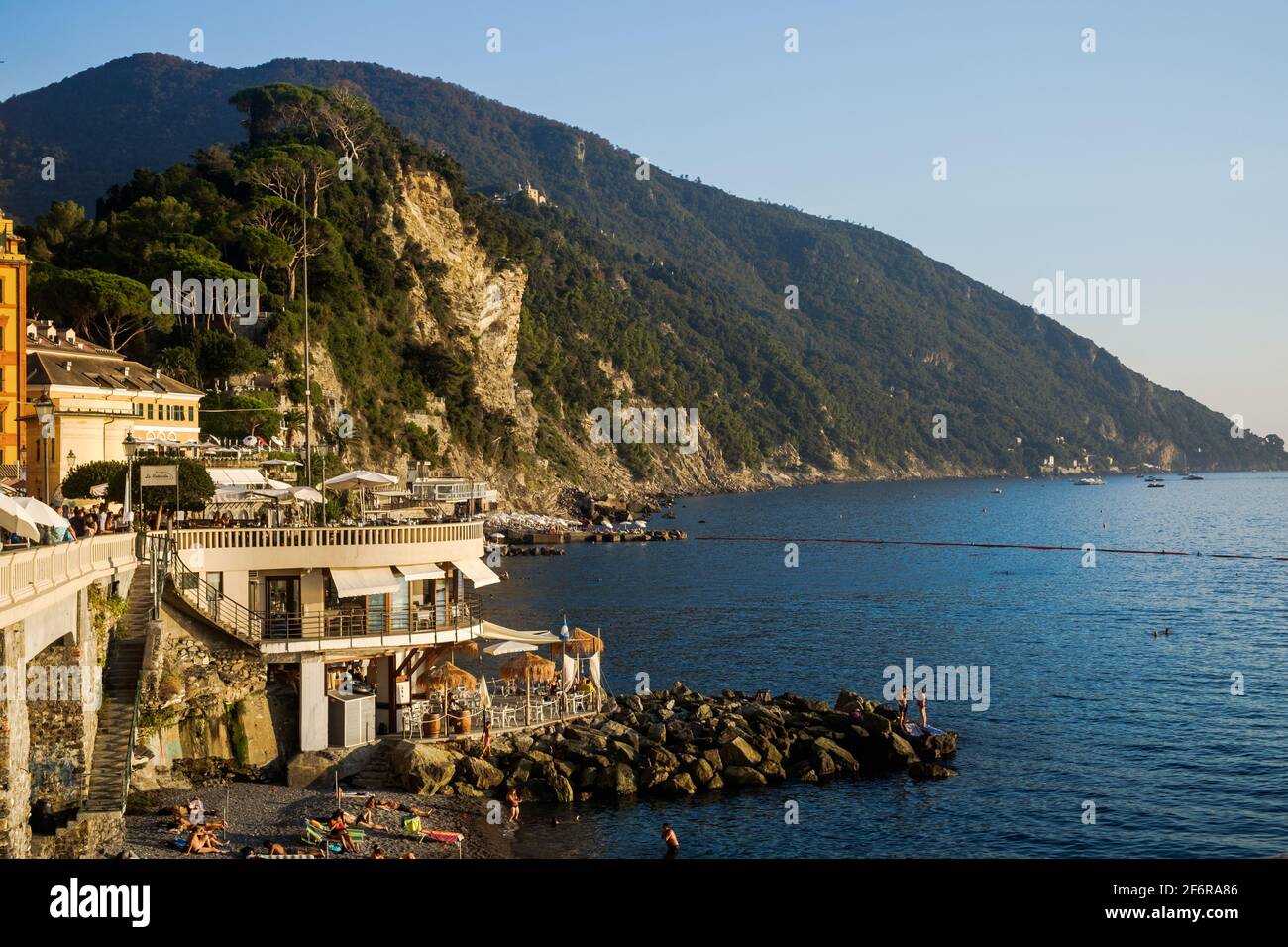 The coastline of Camogli towards San Fruttuoso is rough and hilly. The views in the part of Liguria are spectacular. Stock Photo