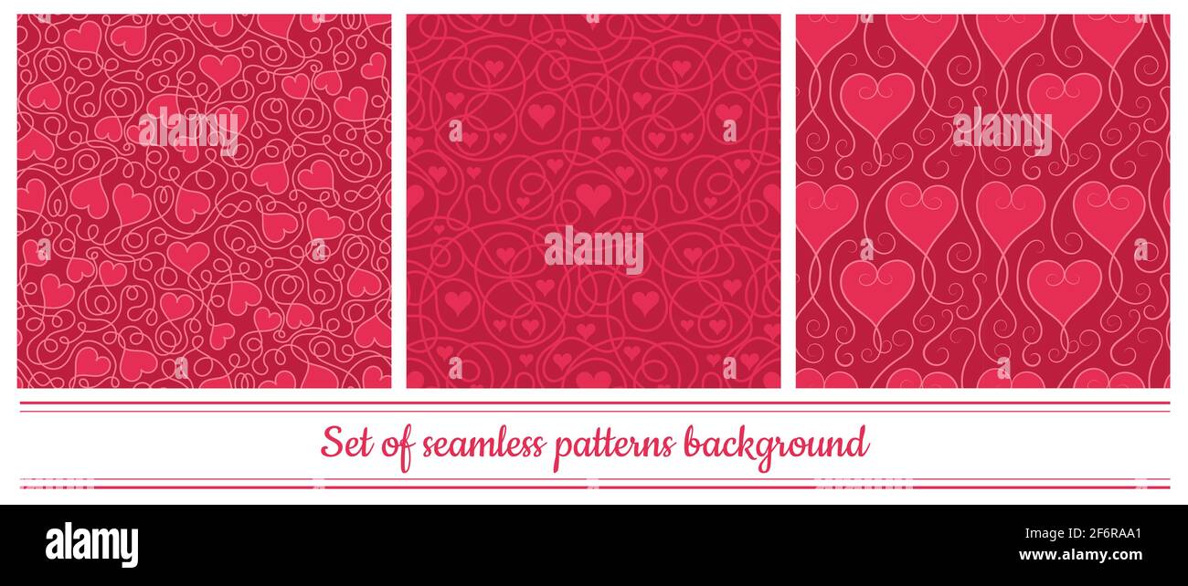 Vector set of seamless heart patterns. Different backgrounds, red and ...