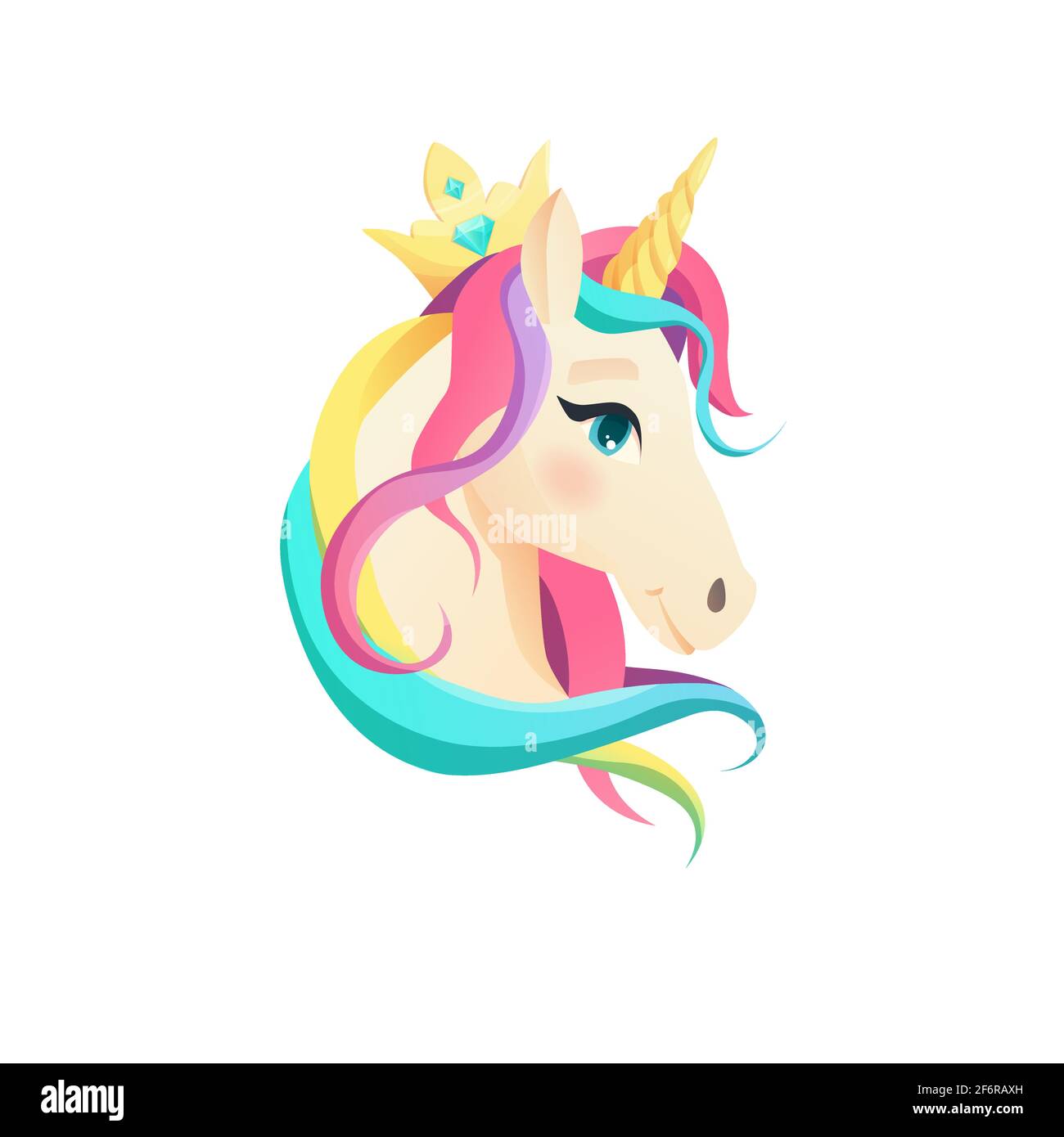 Cute unicorn face in flat style. Cartoon vector illustration Stock ...