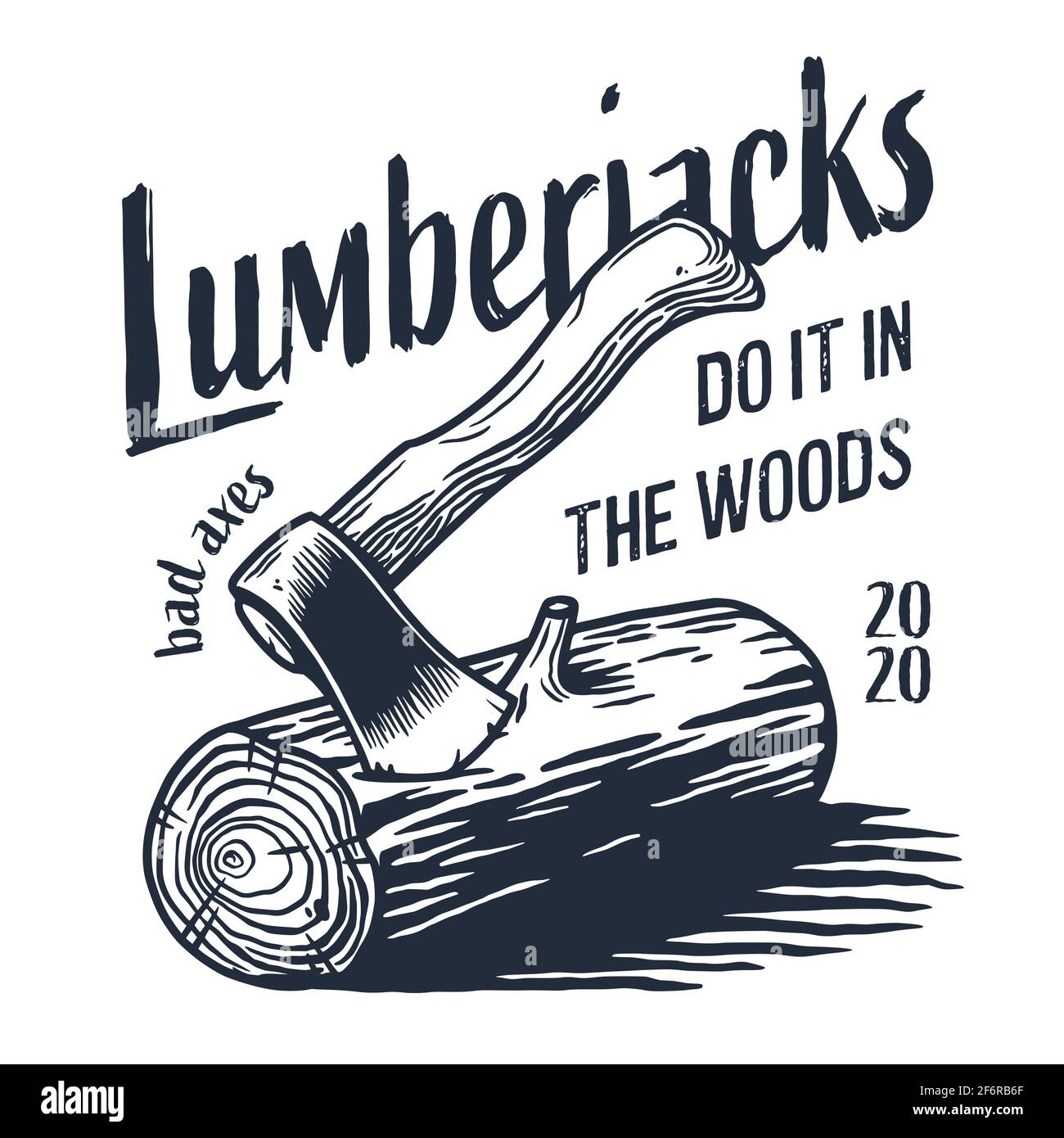 Lumberjack log, wood or timber with rings and ax Stock Vector Image