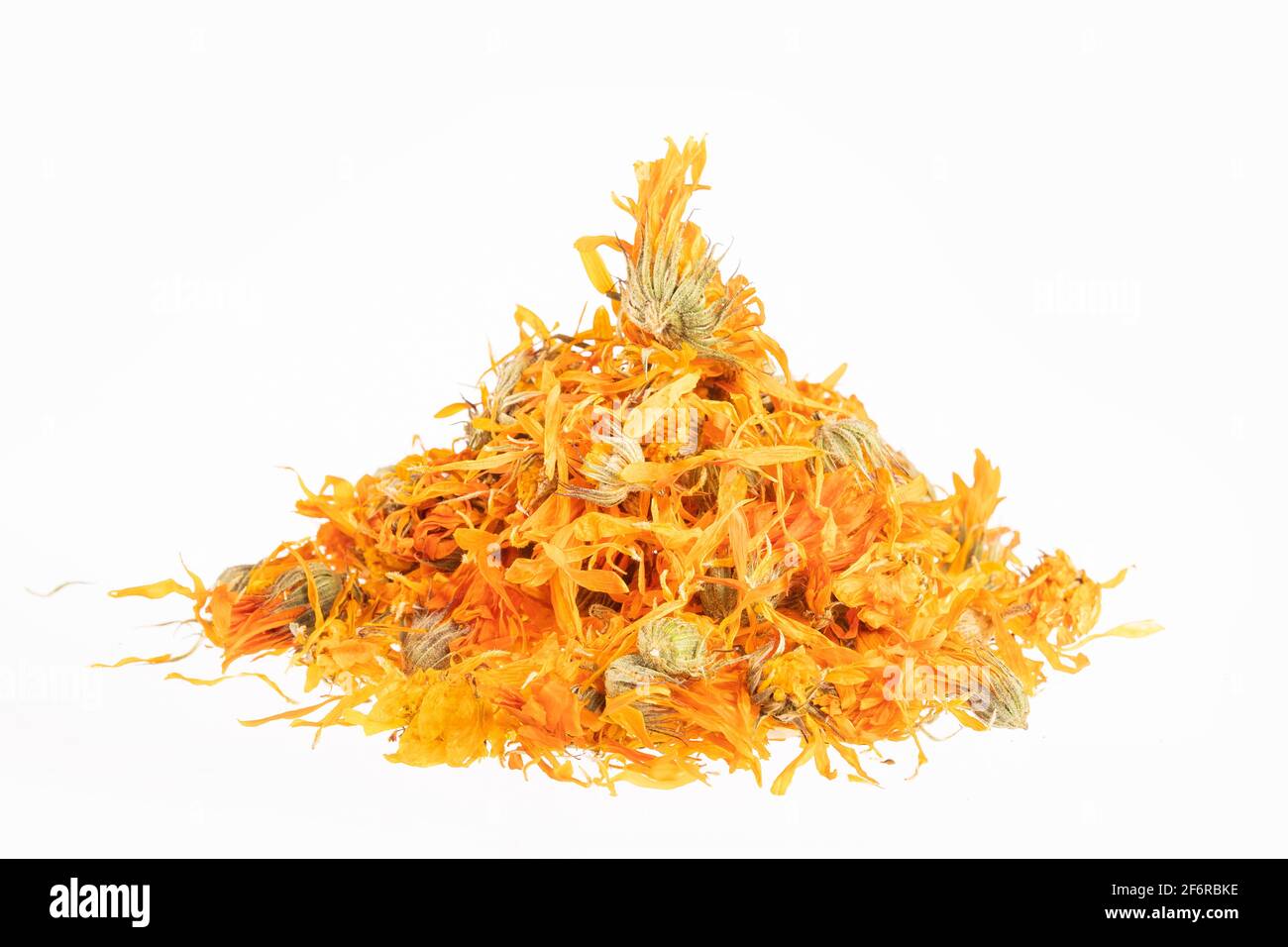Dried calendula flowers Calendula officinalis. White background Stock