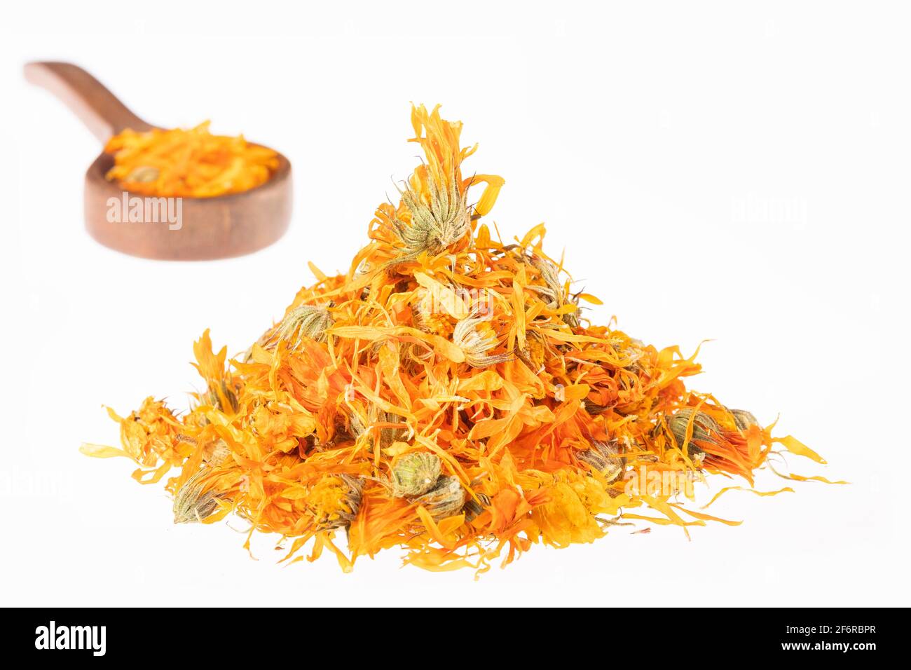 Dried calendula flowers Calendula officinalis. White background Stock
