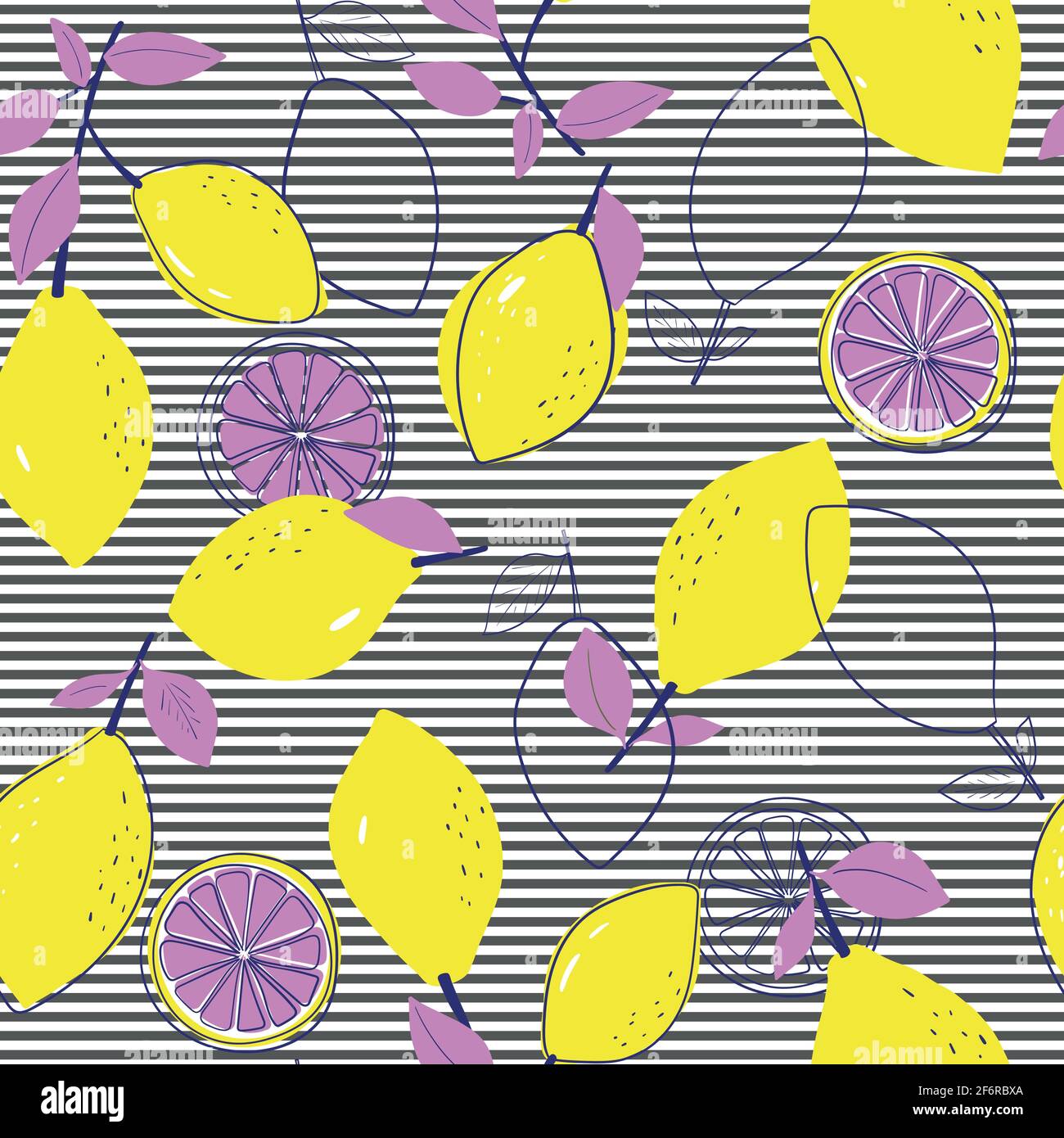 Vector seamless pattern with lemons and stripes. Stock Vector
