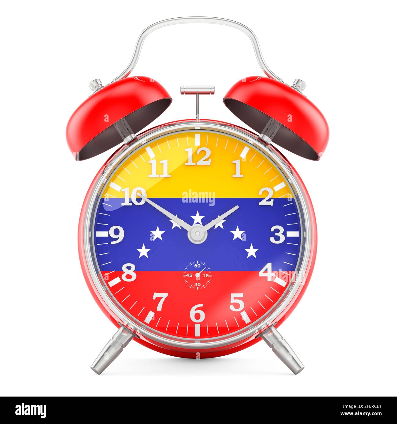 Alarm clock with flag of Venezuela, 3D rendering isolated on white