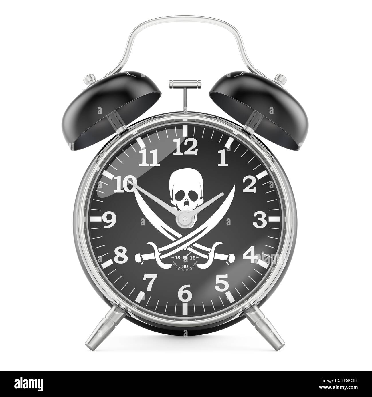 Alarm clock with piracy flag, 3D rendering isolated on white background ...
