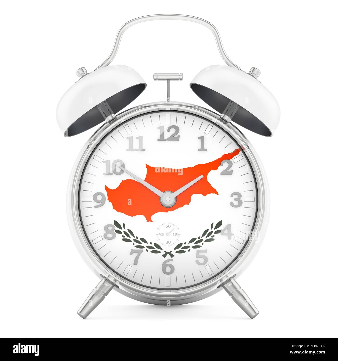 Alarm clock with flag of Cyprus, 3D rendering isolated on white