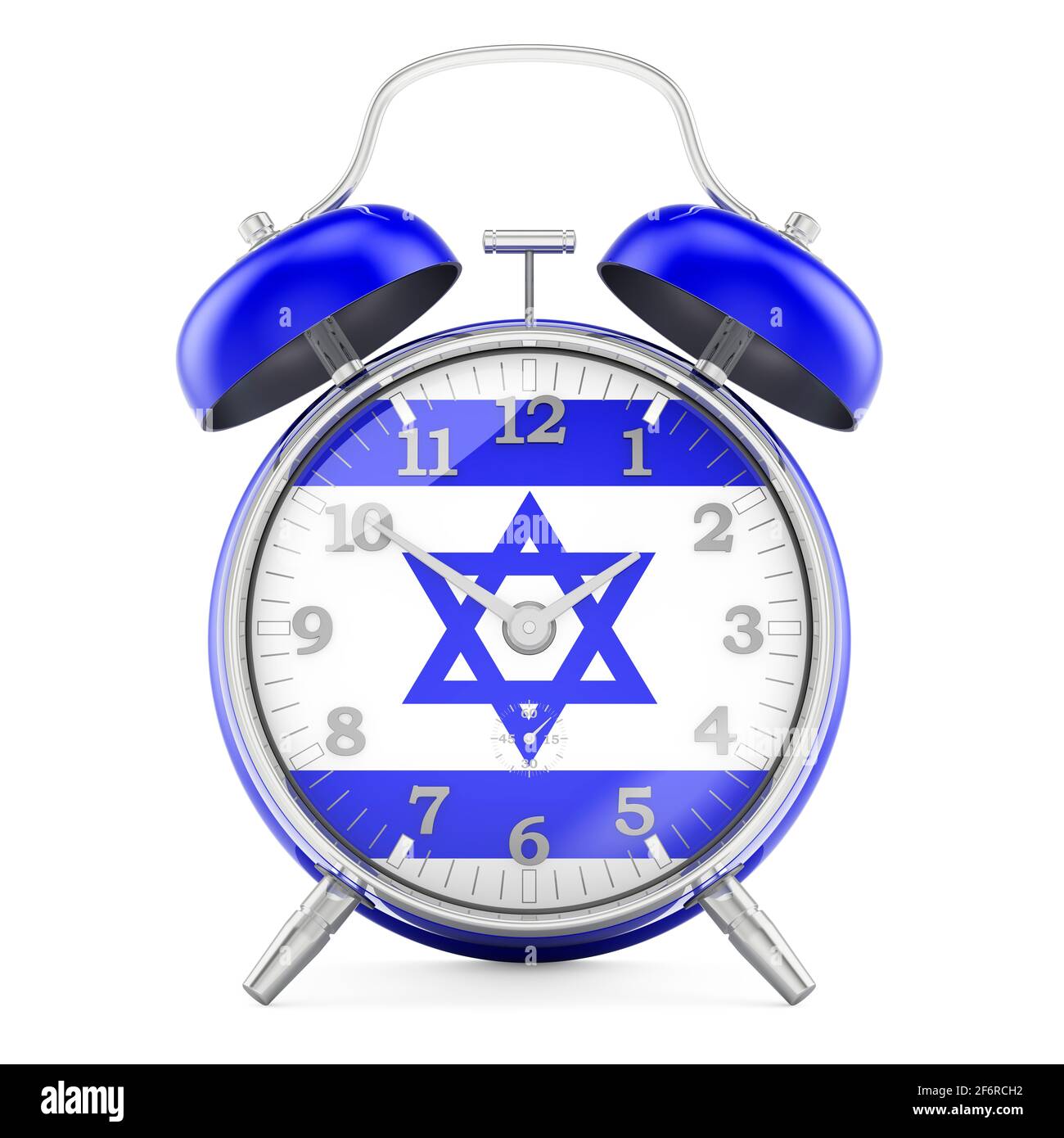 Alarm clock with flag of Israel, 3D rendering isolated on white