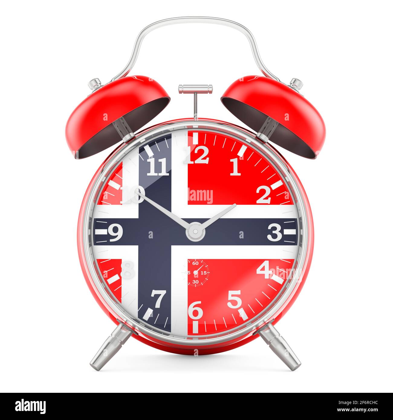 Alarm clock with flag of Norway, 3D rendering isolated on white background Stock Photo