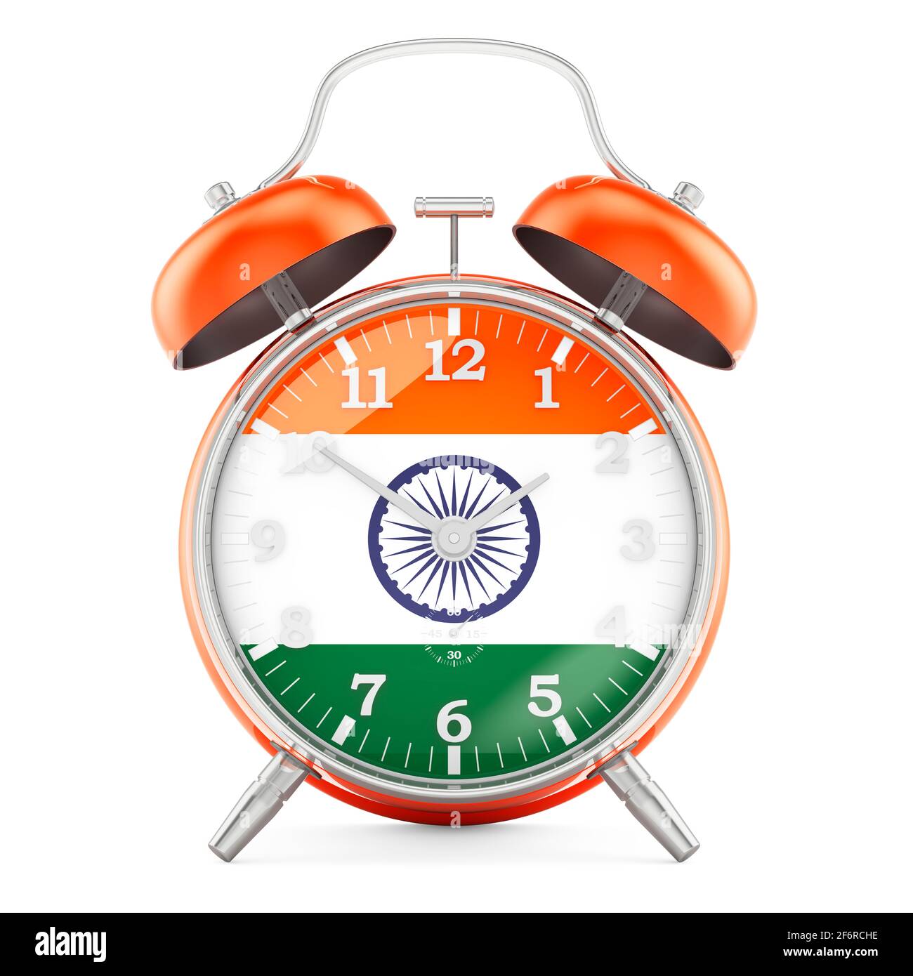 Alarm clock with flag of India, 3D rendering isolated on white