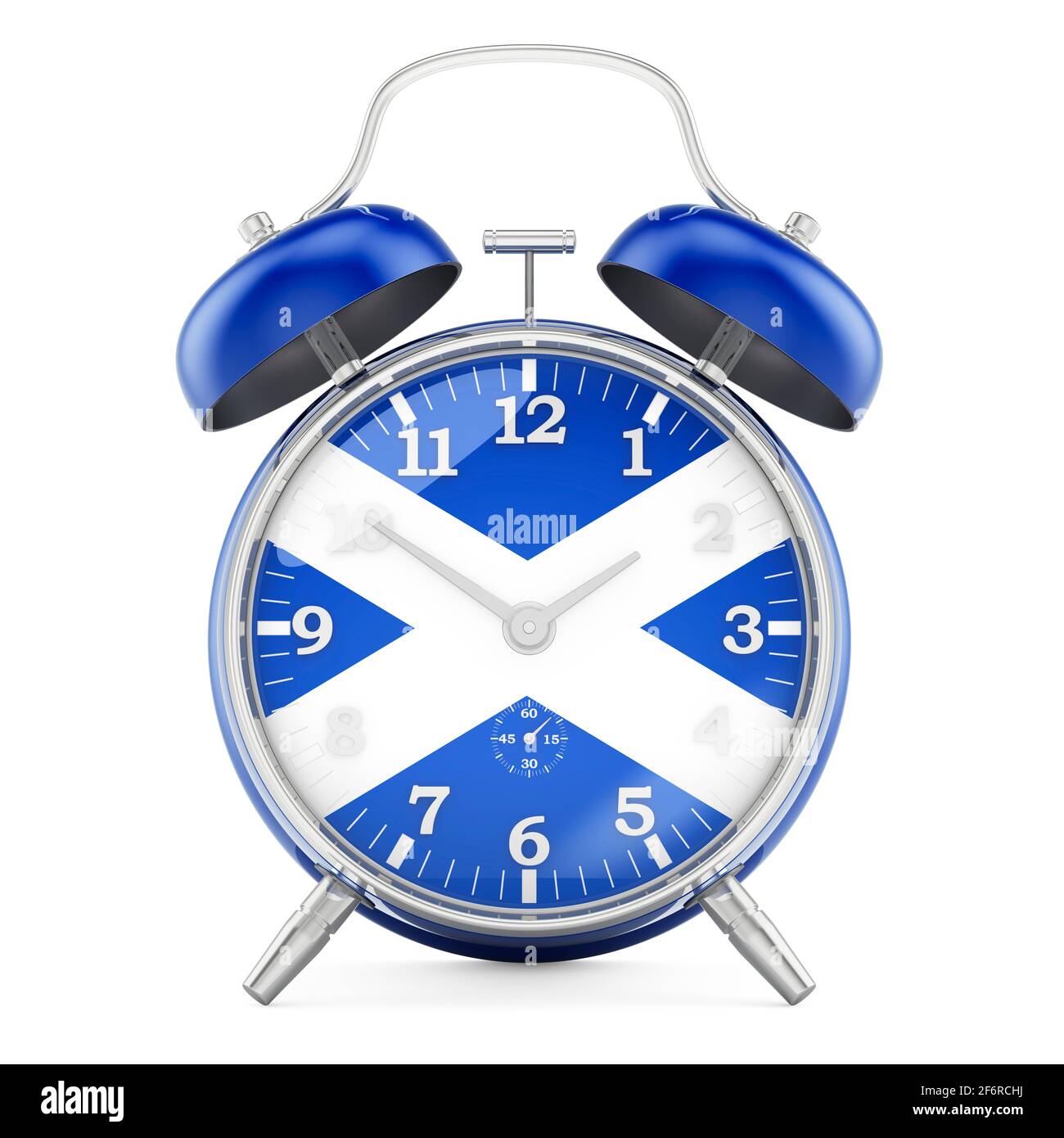 Alarm clock with flag of Scotland, 3D rendering isolated on white background Stock Photo