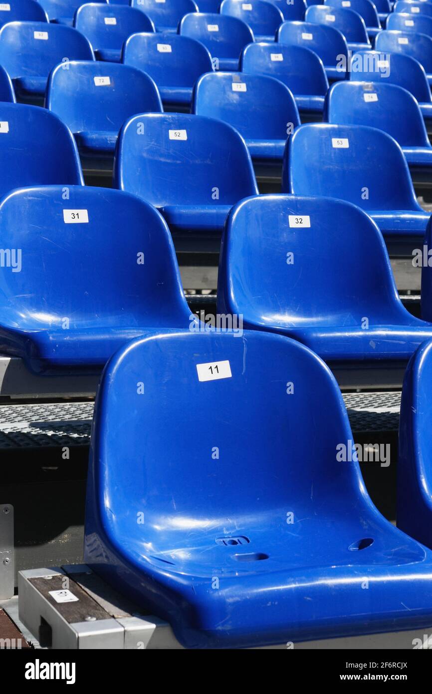 Blue Seats On Stadium Stock Photo - Alamy