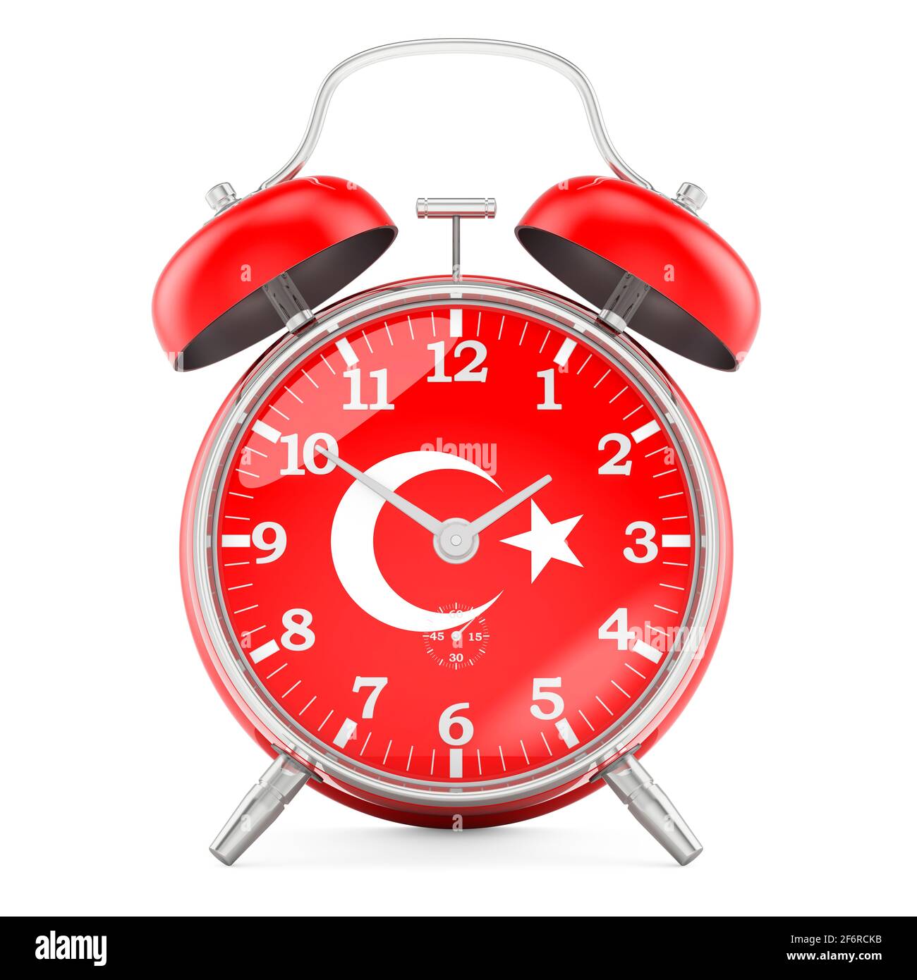 Alarm clock with flag of Turkey, 3D rendering isolated on white