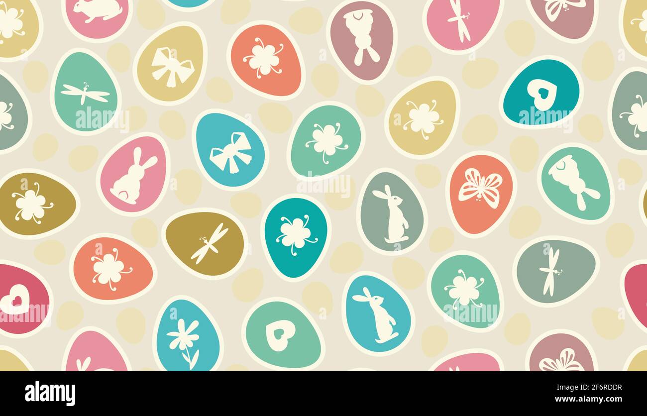 Easter eggs seamless pattern. Bright colorful Easter egg vector illustration for textile, card, wrapping paper. cloth. Stock Vector