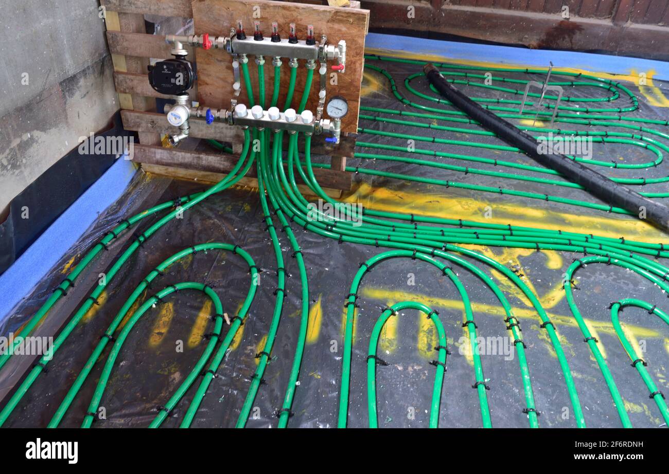 Control panel for hydronic underfloor heating system under leak and pressure test before pipes