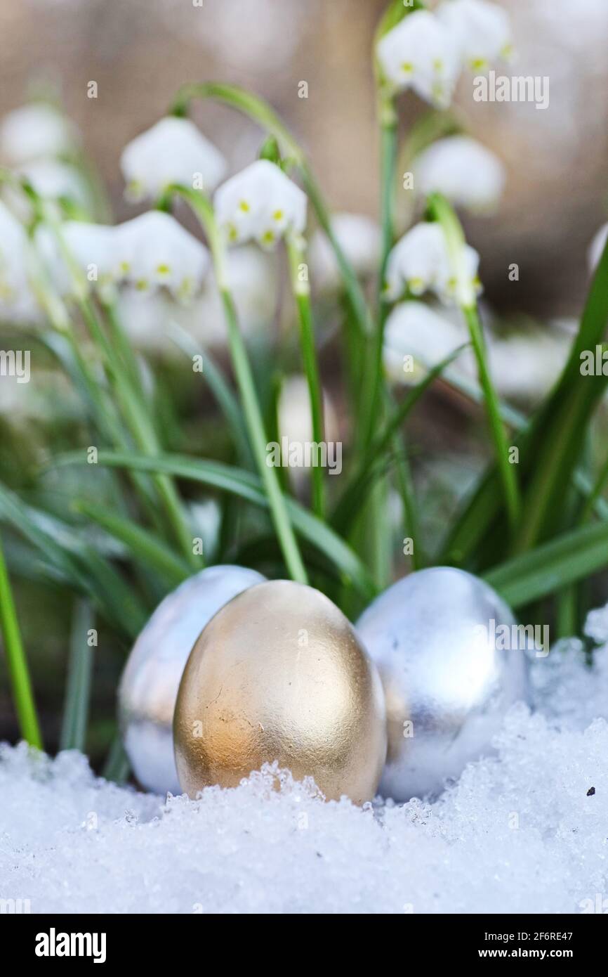 Easter eggs snowflake outdoors Stock Photo