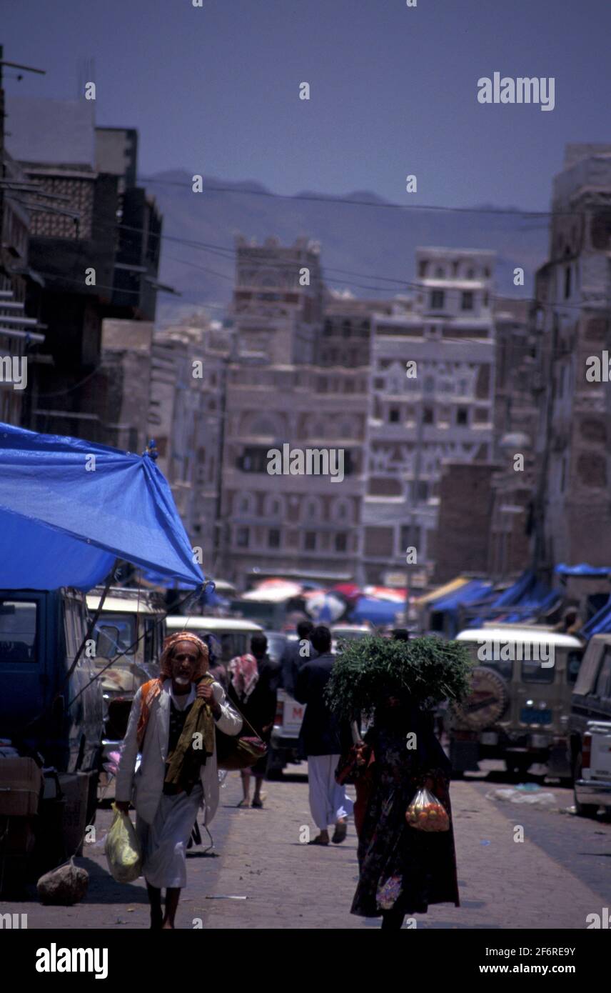 Market in the old town near Bab AL Sana, Yemen Stock Photo