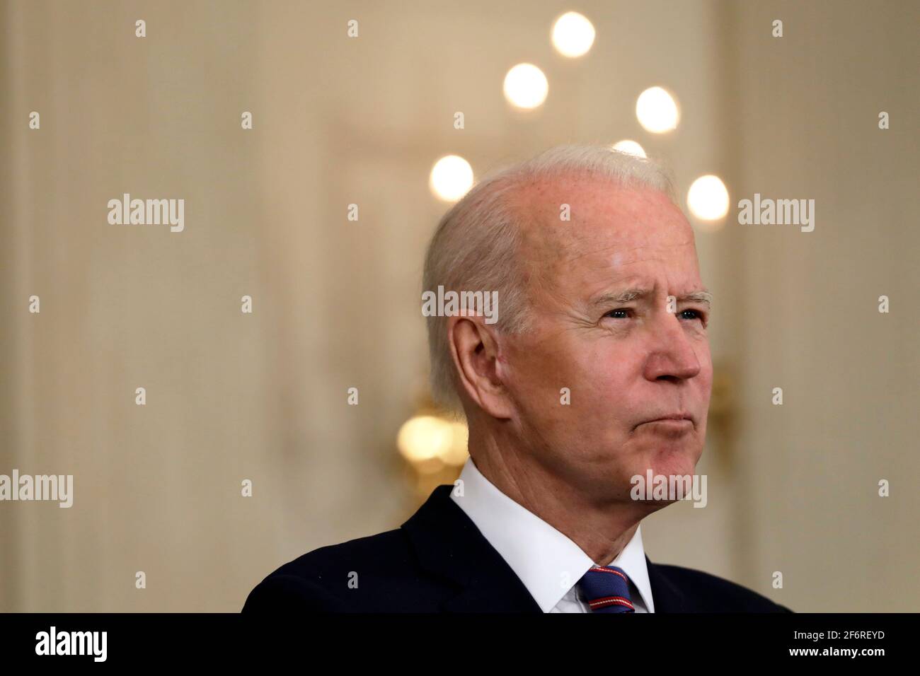 U.S. President Joe Biden delivers remarks on the March jobs report at the White House in Washington on April 2, 2021. Credit: Yuri Gripas/Pool via CNP /MediaPunch Stock Photo