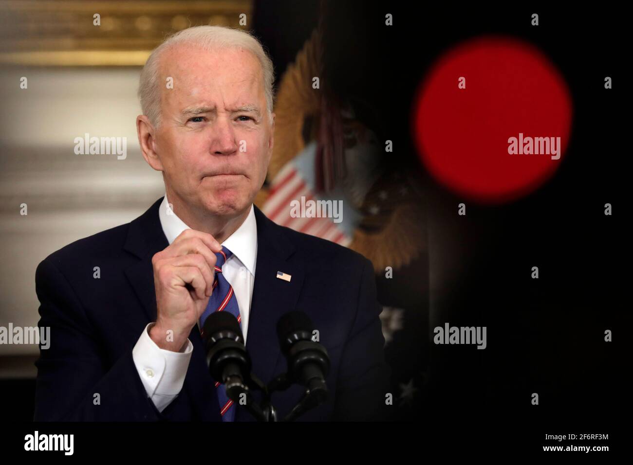 U.S. President Joe Biden delivers remarks on the March jobs report at the White House in Washington on April 2, 2021. Credit: Yuri Gripas/Pool via CNP /MediaPunch Stock Photo