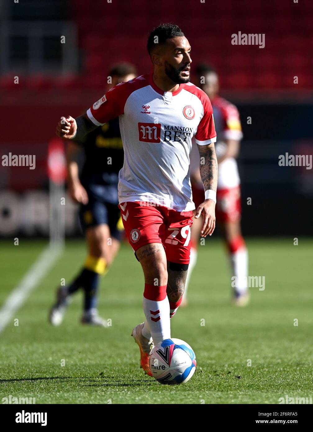 Bristol City's Danny Simpson during the Sky Bet Championship match at Ashton Gate, Bristol. Picture date: Friday April 2, 2021. See PA story: SOCCER Bristol City. Photo credit should read: Simon Galloway/PA Wire. RESTRICTIONS: EDITORIAL USE ONLY No use with unauthorised audio, video, data, fixture lists, club/league logos or 'live' services. Online in-match use limited to 120 images, no video emulation. No use in betting, games or single club/league/player publications. Stock Photo