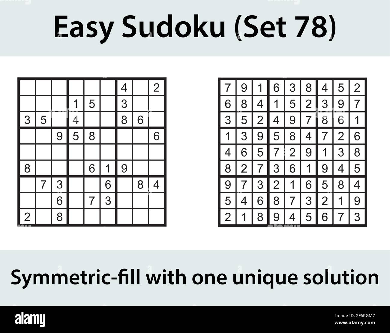 Vector Sudoku puzzle with solution - easy difficulty level Stock Vector