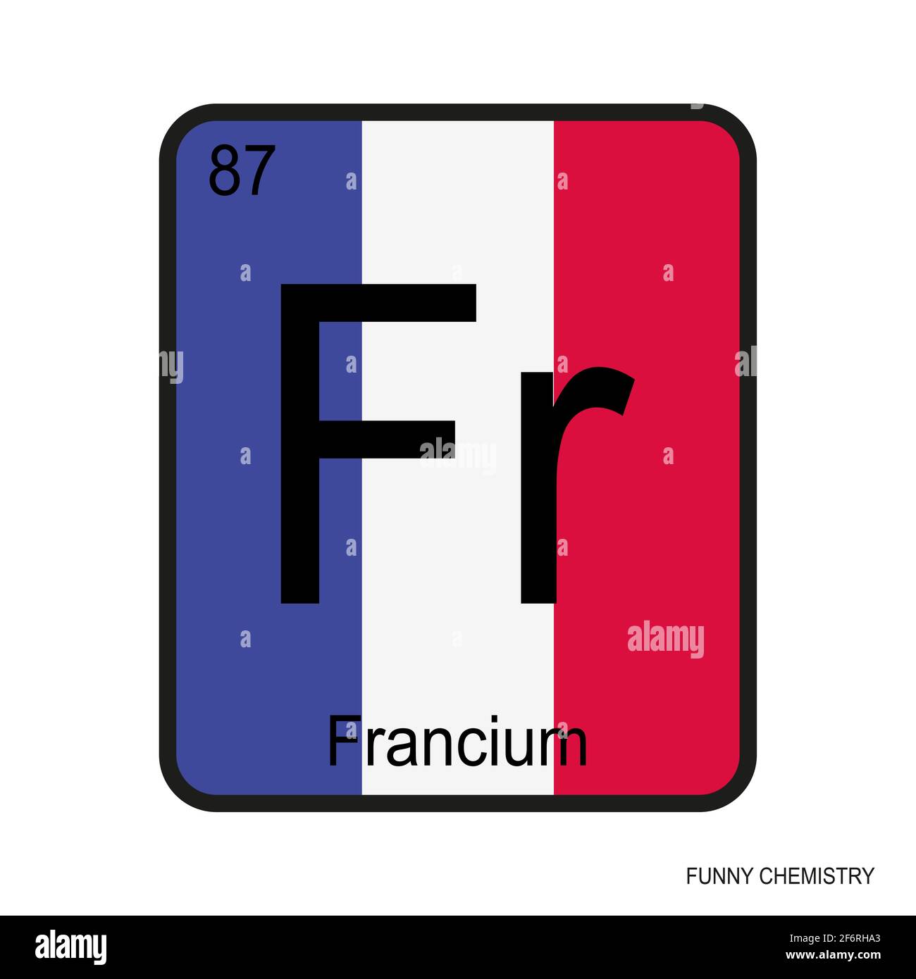 The chemical element of the periodic table french flag,isolated on