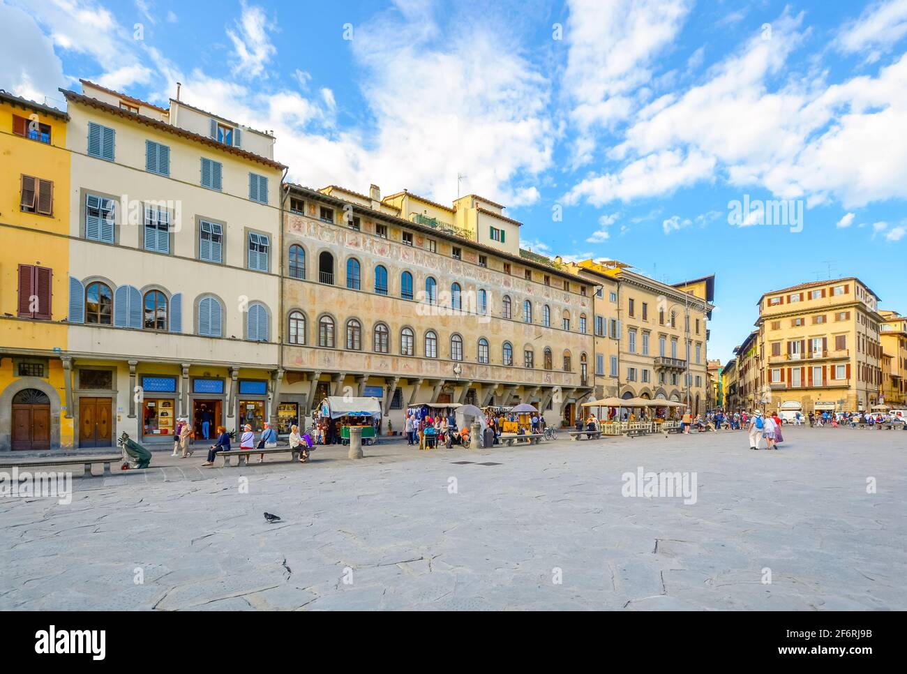 The piazza Santa Croce in Florence Italy taken from the steps of the Santa Croce Basilica Stock Photo